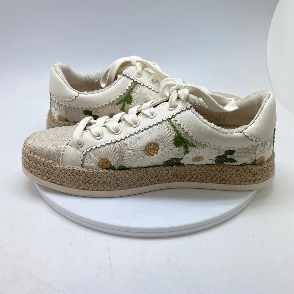 Dolce Vita Azalia Sneakers 8.5 Beige Daisy‎ Floral Raffia Espadrille Platform